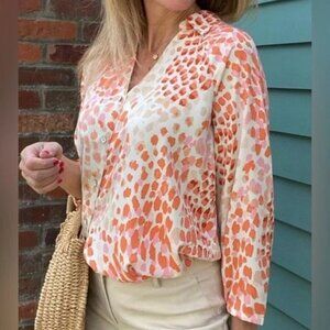 Cabi Womens go to blouse orange beige leopard print size medium